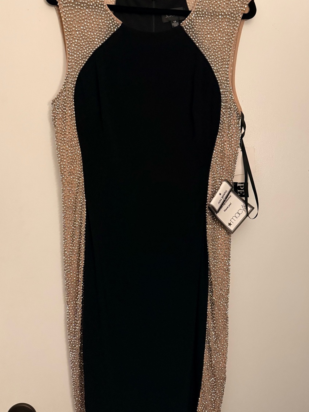Xscape Black Gown with Nude Crystal-Embellished Sides